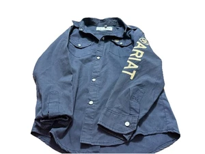 Ariat Boys Navy Blue Long Sleeve Button Up Shirt! Size 12 - Picture 1 of 3
