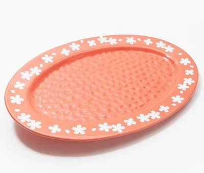 Temp-tations Platter Fields of Flowers 18", Oval, Serving Tray CORAL H220680 - Image 1 of 4