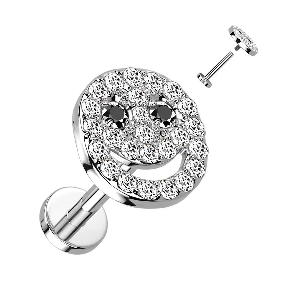 Piercing Orecchio Labret Elica Smiley Pavé Di Strass - Immagine 1 di 1