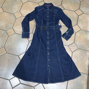 Boden Denim Shirt Dress Button Through Pockets Size 10 Boho Retro Gypsy New - Picture 1 of 8