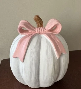 HOBBY LOBBY White Pumpkin With Pink Bow Coquette Fall Halloween 2025 Viral Decor - Picture 1 of 5
