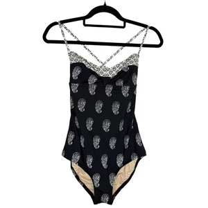 Traje de baño Madewell estampado cachemir espalda cruzada de una pieza talla 4 traje sin mangas negro blanco - Imagen 1 de 11
