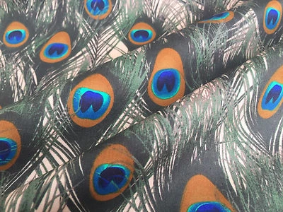 Abanicos PAVO REAL Tela Satinada Material Estampado Animal Plumas -150cm Ancho - BEIGE Foto 1 de 4