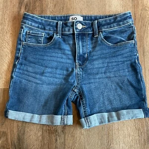 SO Kohls Girls Size 14 Shorts Jean Blue Midi Super Stretch Adjustable Waist Cute - Picture 1 of 9