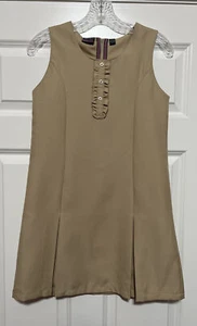NAUTICA Size L (12/14) Khaki Tan Jumper Ruffles Dress School Uniform Girls - Picture 1 of 3