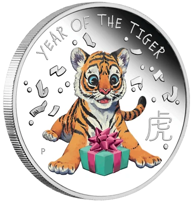 2022 BABY TIGER 1/2oz .9999 Silver Proof Half Dollar Coin Lunar Year Tuvalu  - Image 1 of 4