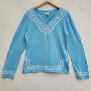 Cherokee Pullover Jumper Women Size XL Blue COtton V-Neck Long Sleeve Top - Picture 1 of 8