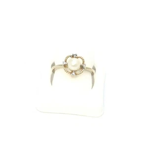 Damenring 5,5 mm weiße Perle Diamant Akzente 10 Karat Gelbgold Nachlass # PR11 - Bild 1 von 4