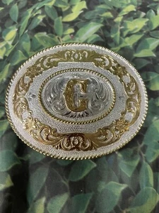 Monograma inicial personalizado letra G- estampado Justin Boot plata México hebilla de cinturón - Imagen 1 de 4