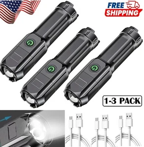3× Rechargeable LED Flashlight Tactical Police Super Bright Torch Zoomable USA - Picture 1 of 17