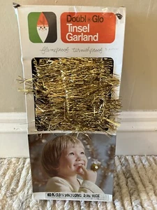VINTAGE DOUBL-GLO Gold Christmas Tree Tinsel Garland 1960s 25' Long 1.5" Wide - Picture 1 of 1