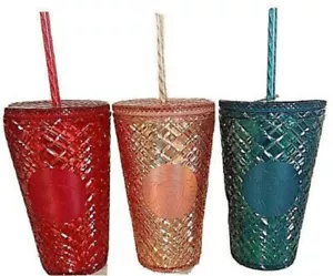 Starbucks Holiday 2021 | Red, Rose Gold, Green Studded Tumbler 16oz Grande Cups - Picture 1 of 2