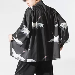 Uomo Giapponese Vintage Kimono Crane Accappatoio Cardigan Yukata Club Giacca - Foto 1 di 7