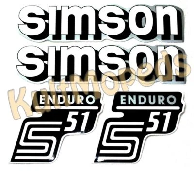 4 Klebefolie Tank Aufkleber Seitendeckel pas f Simson S51-E Enduro weiß silber - Bild 1 von 2
