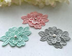 2 x 3D Embroidered flower sew-on applique with pearl button, Lace applique's