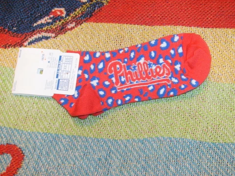PHILLIES;Below The Ankle Sock RED-WHITE-BLUE,Adult Med Poly Stretch 9" Long  NWT Cover