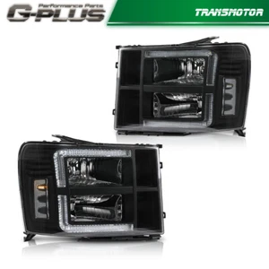 Clear/Black LED DRL Headlights Fit For 2007-2013 GMC Sierra 1500 2500 3500HD - Picture 1 of 12