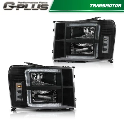 Clear/Black LED DRL Headlights Fit For 2007-2013 GMC Sierra 1500 2500 3500HD - Image 1 of 4