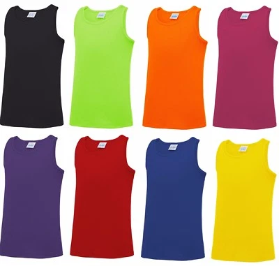 Girls Boys High Back Plain Sleeveless Vest Top Kids T Shirt New Years 5-13 - Image 1 of 4