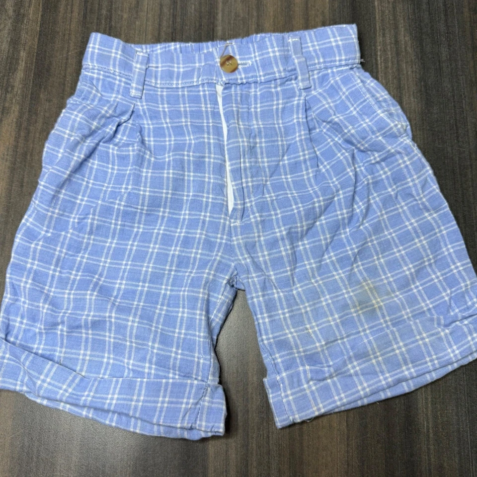 Vintage Kite Strings Plaid Shorts Kids Blue White Casual Boys 3T - Image 1 of 4