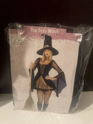NIP You Sexy Witch Costume By Fun World Adult Size M/L 10-14 Dress & Hat - Image 1 of 4