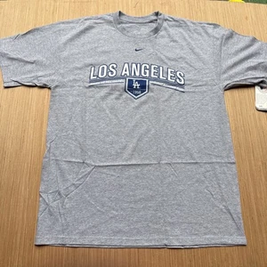 Deadstock Y2K Los Angeles Dodgers VTG Spellout NIKE Center Swoosh Shirt 2 SIDED - Picture 1 of 7