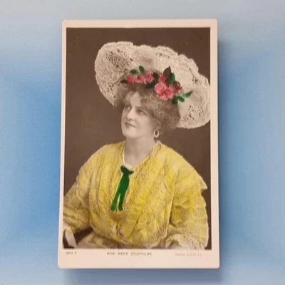 Edwardian Actress Postcard C1905 Real Photo Marie Studholme Lace Hat Colour - Image 1 of 2