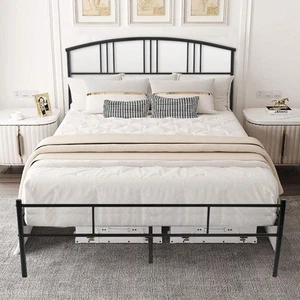 Queen Size Bed Frame with Headboard and Footboard, Metal Platform Mattress Fo... - Picture 1 of 9