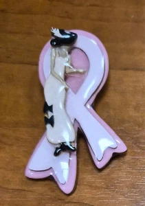 Vintage Designs by Lucinda USA Pink Breast Cancer Awareness Woman Pin / Brooch - Picture 1 of 7