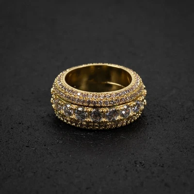 Moissanite Men's Wedding Band Eternity Ring 2Ct Round Cut 14k Yellow Gold Plated - Image 1 of 4