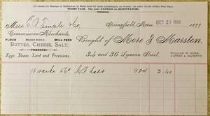 1899 BILLHEAD~MOORE & MARSTON CO. SPRINGFIELD, MASS. BUTTER, CHEESE & SALT - Picture 1 of 1