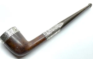 Antique Walnut Wood & Bakelite & Hand Engraved Sterling Silver Pipe - Picture 1 of 12