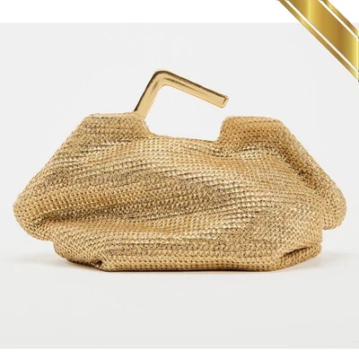 Luxury Designer Gold Tone Metal Handle Structured Bag Woven Look - Zara Original - Image 1 of 4