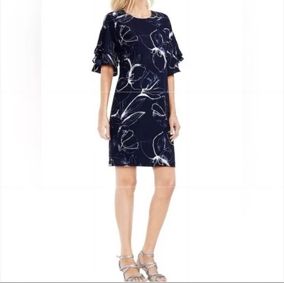 Vestido recto Gabby Skye para mujer azul marino manga con volantes / talla 12 Foto 1 de 4