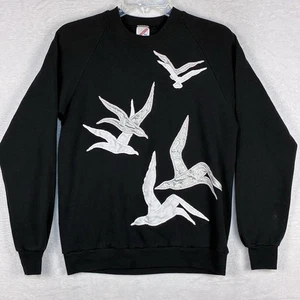 VTG Jerzees Embroidered Birds Seagulls 80s Coastal Sweatshirt Mens M Black USA - Picture 1 of 11