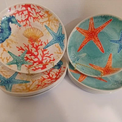 Under The Sea Cynthia Rowley Melamine Dinner Plates and Salad Plates Set Of 9 - Image 1 of 3