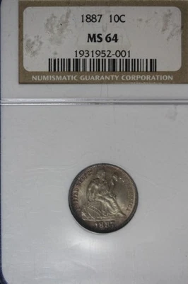 1887 NGC MS64 SEATED LIBERTY DIME #B50464 - Image 1 of 2