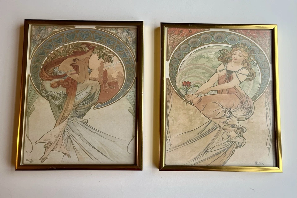 复古黄铜图片/照片框架带美术版画 - 2 件套;8 X 10 英寸 — 第 1/4 张图片