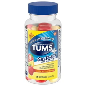 Tums+ Gas Relief Chewy Bites Chewable Antacid Tablets, Lemon/Strawberry, 28 CT - Picture 1 of 5
