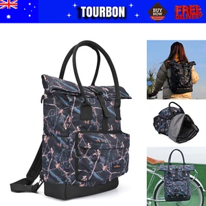 Tourbon Nylon Rolltop Bike Pannier Women Shoulder Bicycle Rear Tote Bag Backpack - Picture 1 of 24