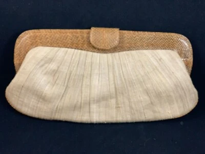 Cartera de Colección Lee Sands Piel de Serpiente Beige Crema Tela Bolso sin asas Sobre India Playa Foto 1 de 4