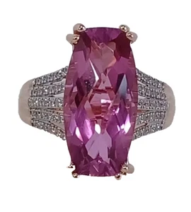 Women's Ring 9 Radiant Orchid Quartz (Triplet) & White Zircon Vermell Rose Gold - Picture 1 of 4