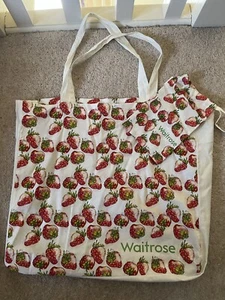 Waitrose Shopping Bag Reusable Strawberry Design with Pouch NEW - Picture 1 of 3