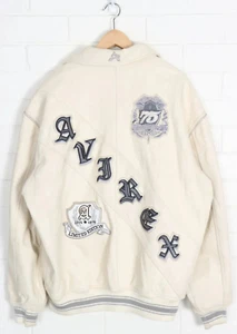 Vintage AVIREX 75th Anniversary Limited RARE Cream Leather Bomber Jacket (XXL) - Picture 1 of 15