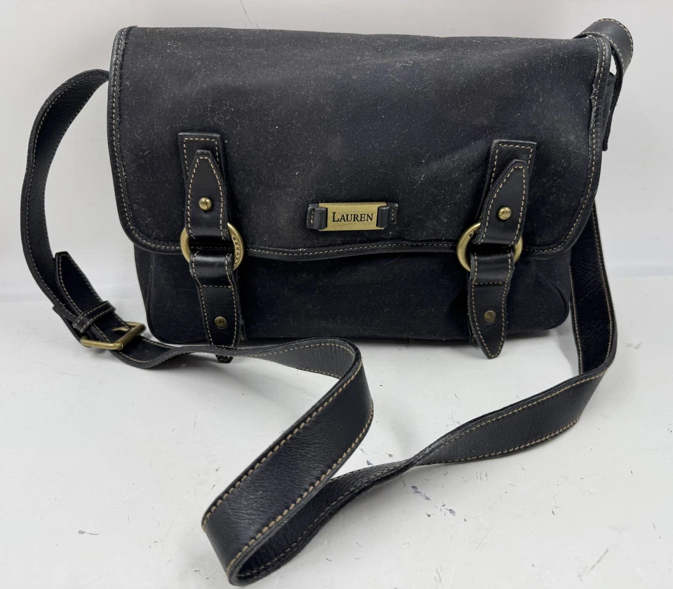 Bolso Mensajero Lauren Ralph Lauren Para Mujer Bolso de Mano Negro Bolsillo Correa Ajustable Foto 1 de 4