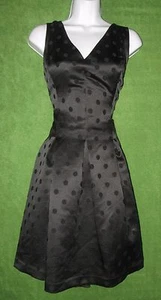 LRL Ralph Lauren Black Satin Dot Print Jacquard Fit Flare Social Dress 4 $184 - Picture 1 of 7
