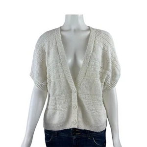 Soma Cardigan Sweater Large White Short Dolman Sleeve Button - Picture 1 of 5