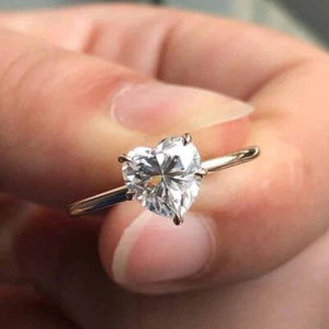 2Ct Heart Moissanite Solitaire Wedding Engagement Ring in 14k Yellow Gold Plated - Picture 1 of 7