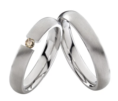 2 Eheringe Trauringe mit echtem Diamant Verlobungsringe aus Edelstahl ELB6 - Bild 1 von 4