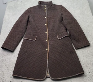 Dana Buchman Pea Coat Womens Medium Brown Quilted Lined Back Slit Button Front - Picture 1 of 7